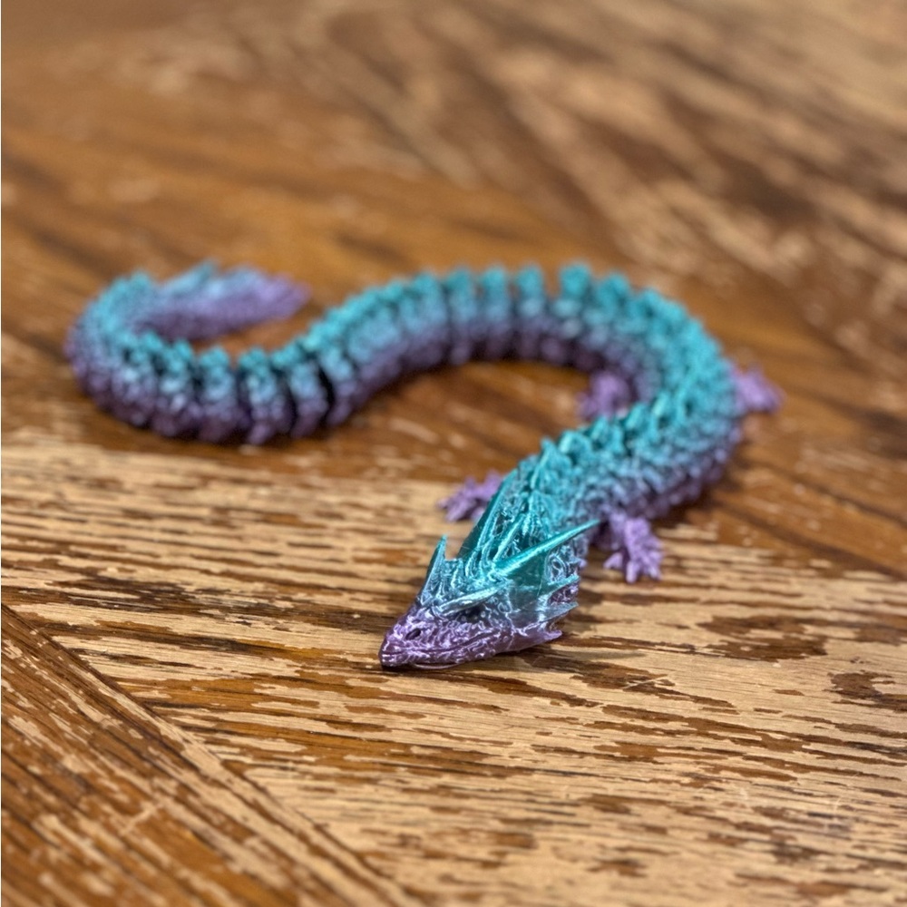 3-D printed Purple and Teal Dragon Figurine - Picture 3 of 4